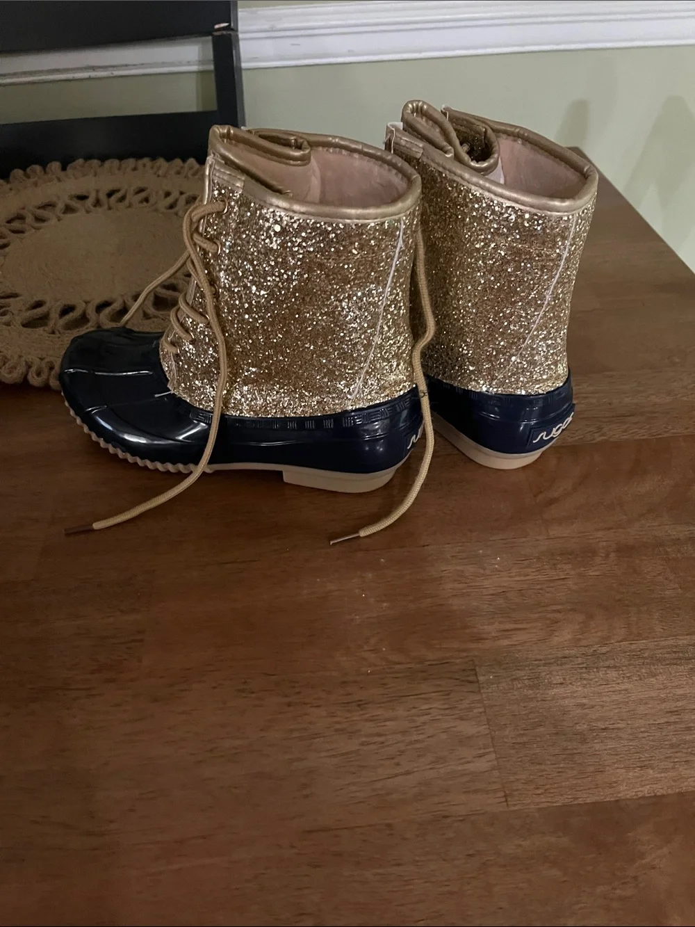 Sugar Women's Navy and Gold Glitter Duck Boots